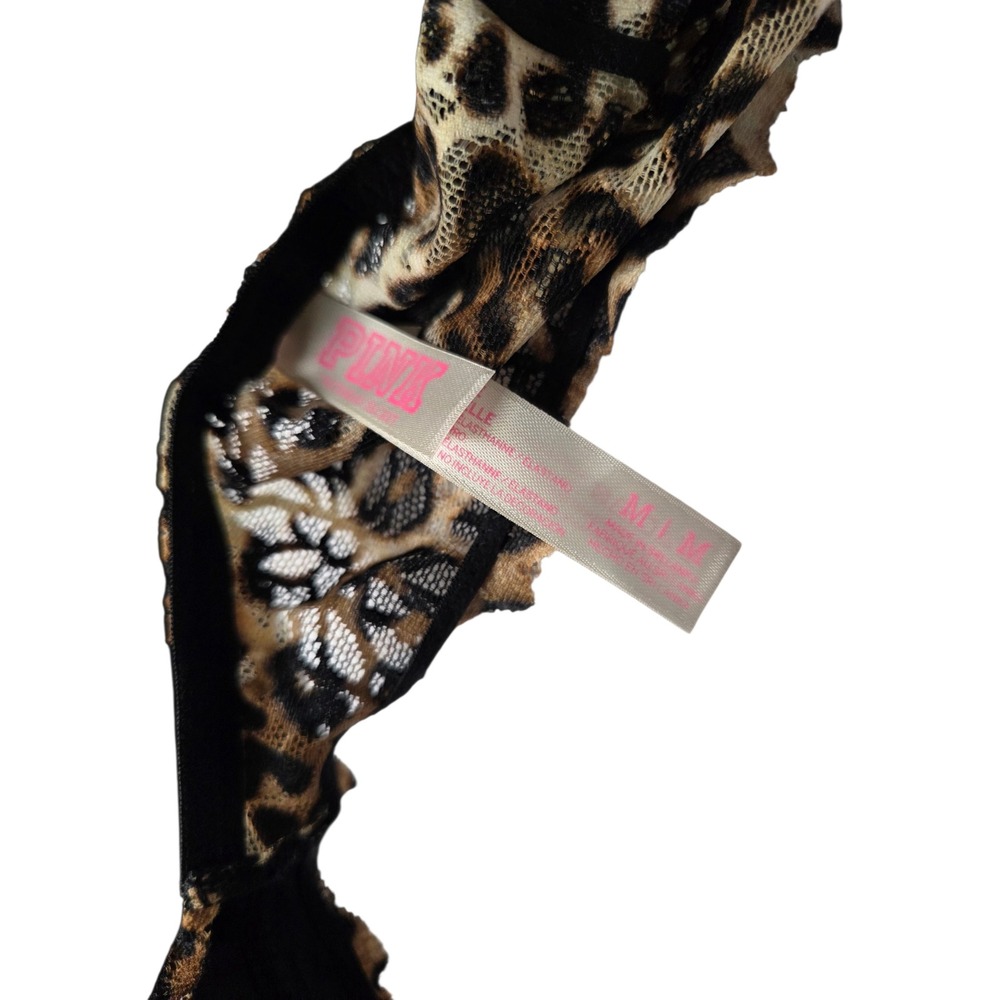 PINK Victoria's Secret Leopard Print Lace Bralette Racerback Brown Tan Medium - Picture 5 of 6